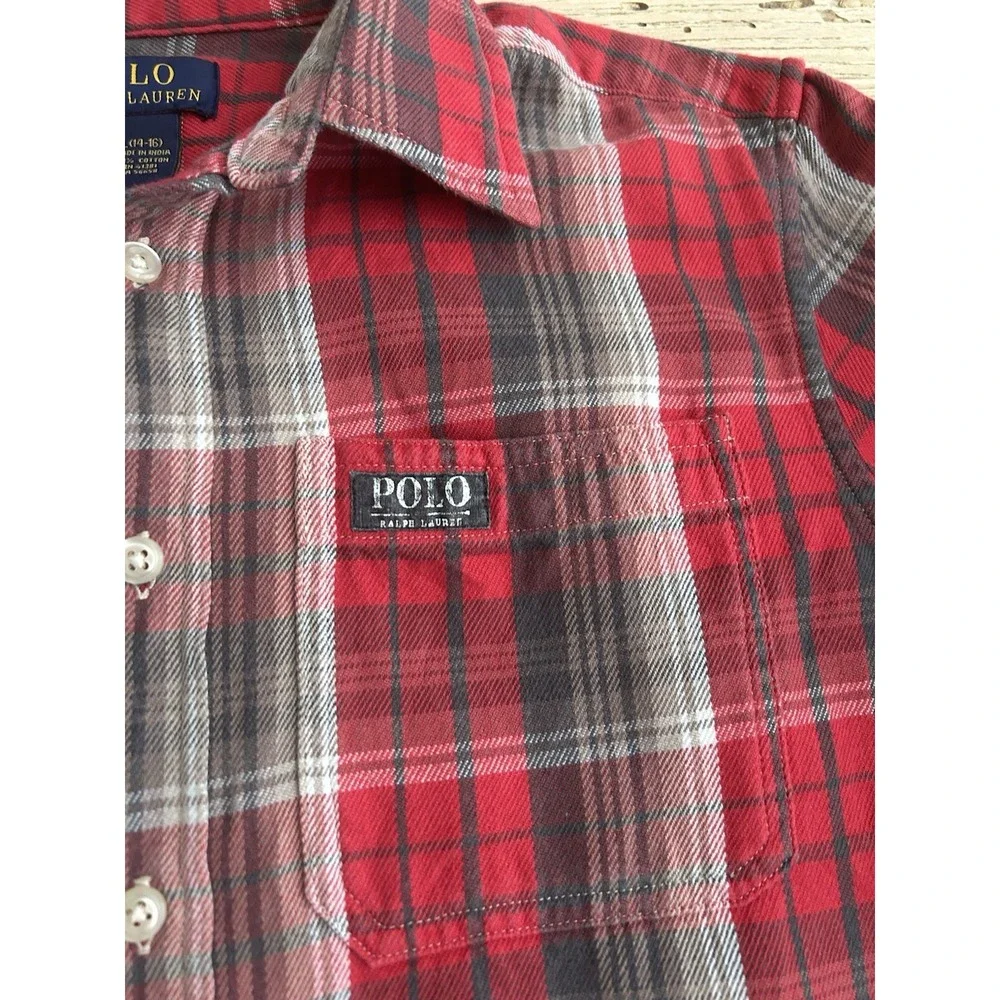 Polo Ralph Lauren Boys Shirt Size L‎ 14-16 Multicolor Plaid Casual Dress